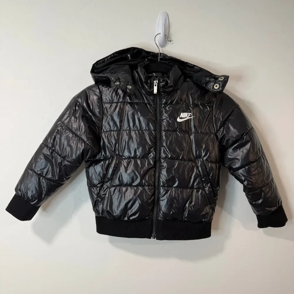 Nike Girls Youth Puffer‎ Jacket Black Shine 5-6 Years